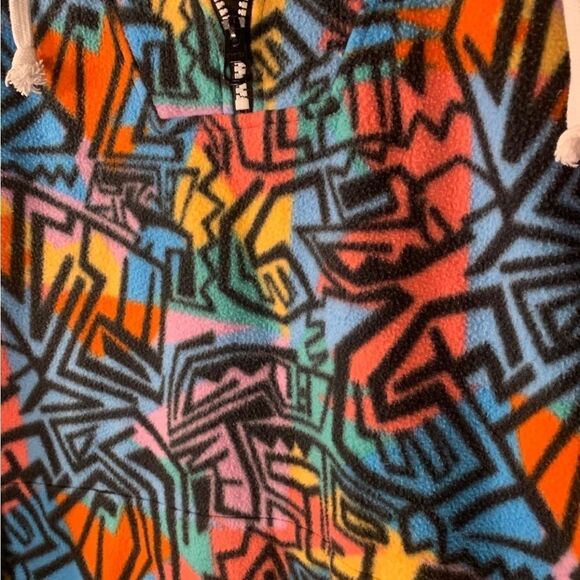 Emprye Small Orange, Blue, Green, Yellow and Pink Retro Fleece 1/4 Pullover - Picture 5 of 6